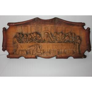 Hand Carved Wooden Last Supper 3D Sculpture Wall Plaque Art Work Religious Wood